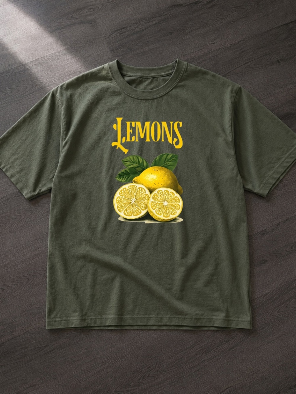Lemons Graphic Tee Summer Fruits Shirt Size M Forest Green